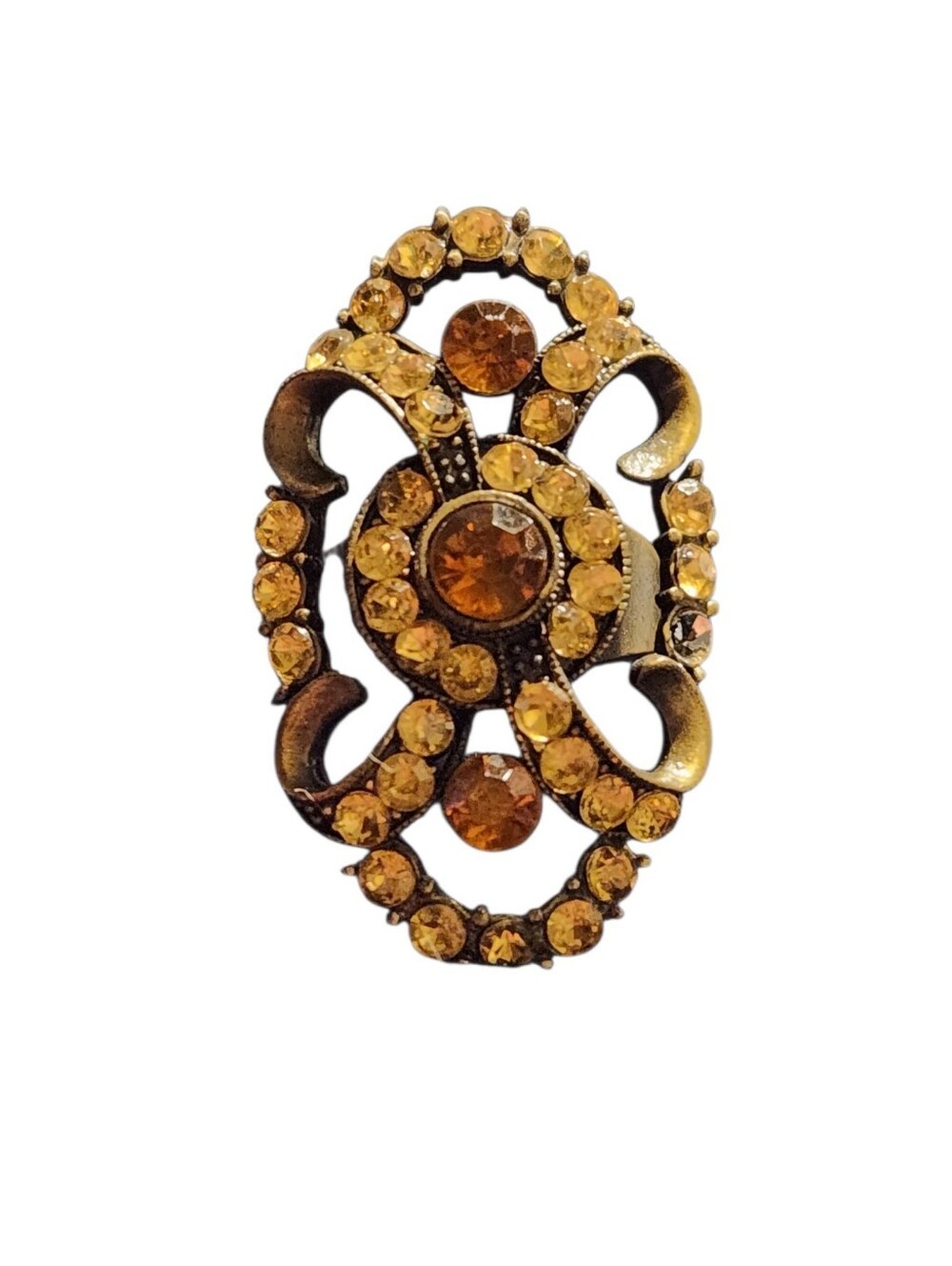 Victorian Renaissance Ornate Amber Ring Adjustable